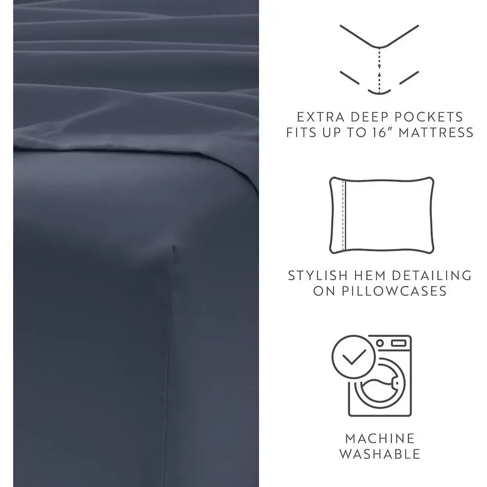 LINENS & HUTCH 6-Piece Essential Sheet Set - California King, Stone Grey